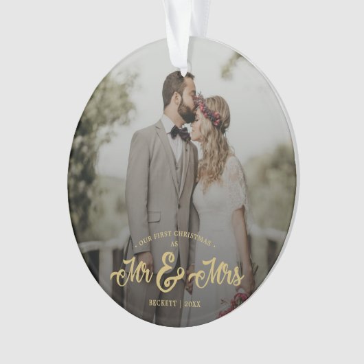Neu verheiratete First Christmas Mr. & Mrs. Foto Ornament (Vorderseite)