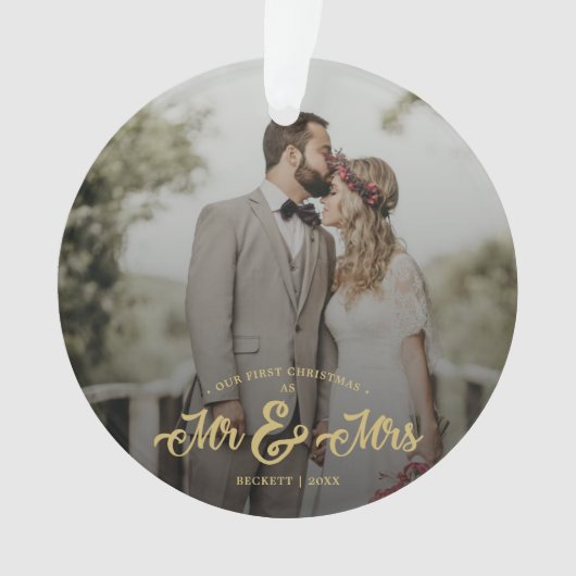 Neu verheiratete First Christmas Mr. & Mrs. Foto Ornament (Vorderseite)