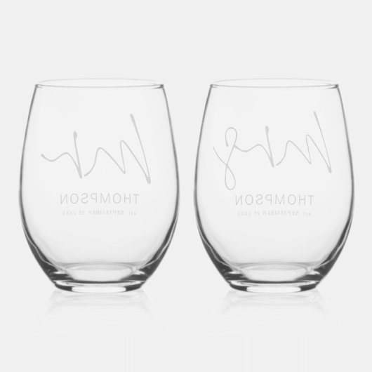 Neu verheiratete Frau Datum Hochzeit Weinglas Ohne Stiel (Rückseite)