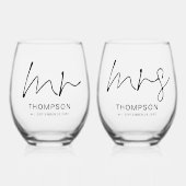 Neu verheiratete Frau Datum Hochzeit Weinglas Ohne Stiel (Vorderseite)