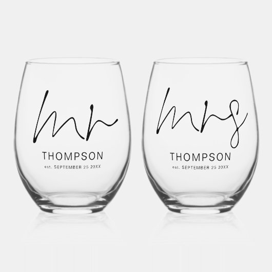 Neu verheiratete Frau Datum Hochzeit Weinglas Ohne Stiel (Vorderseite)