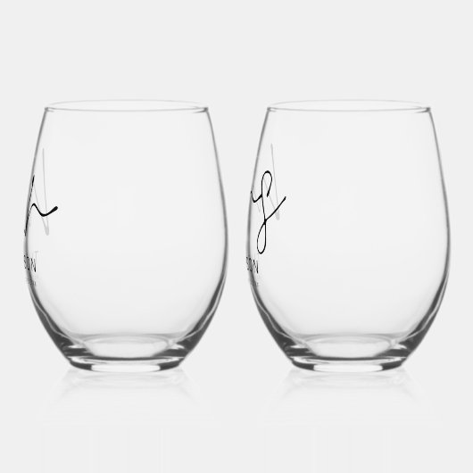 Neu verheiratete Frau Datum Hochzeit Weinglas Ohne Stiel (Links)