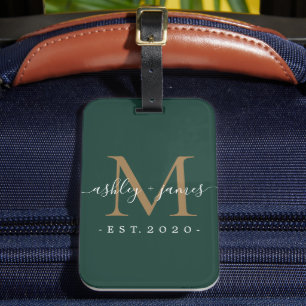 Neu verheiratete Mr. Gold Monogram Names Dark Gree Gepäckanhänger