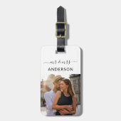 Neu verheiratete Mr. und Mrs. Script und Foto für  Gepäckanhänger (Vorderseite vertikal)