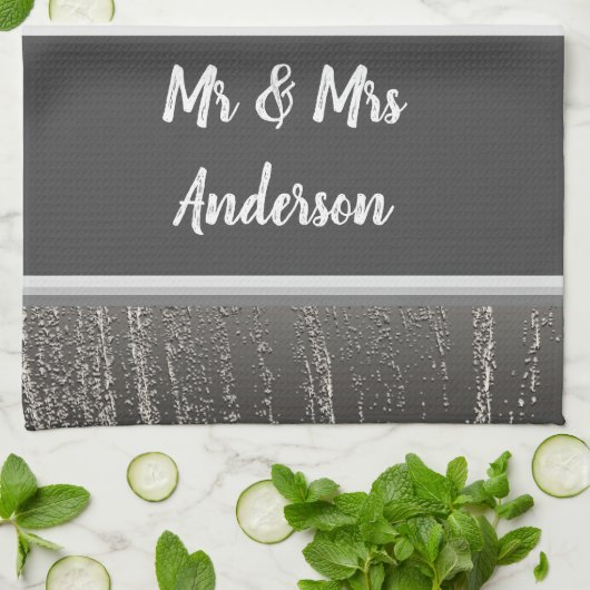 Neu verheiratete Paare ernennen Elegante Silberstr Geschirrtuch (Gefaltet)