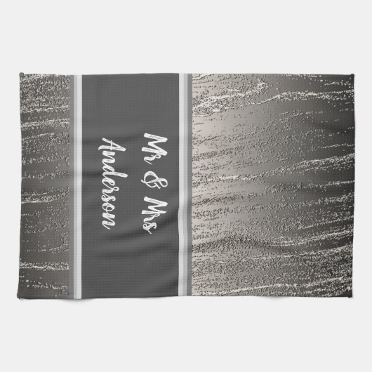 Neu verheiratete Paare ernennen Elegante Silberstr Geschirrtuch (Horizontal)