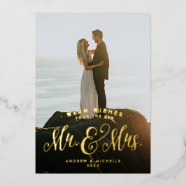 Neu verheiratete Weihnachten wünscht Foto Folien Feiertagskarte