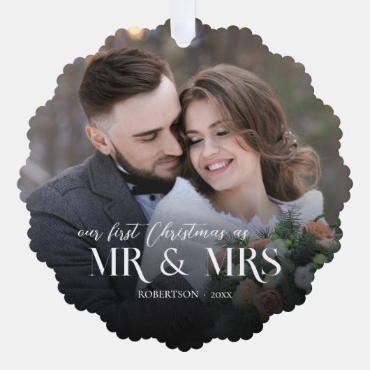 Neu verheiratetes 2. Foto Ornament Karte (Vorderseite)