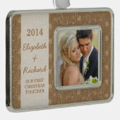 Neu verheiratetes erstes WeihnachtsFoto Rustic Bur Rahmen-Ornament Silber (Rechts)