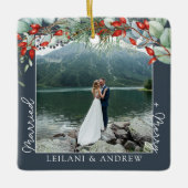 Neu verheiratetes Weihnachtsgebäck Foto Watercolor Keramikornament (Vorderseite)