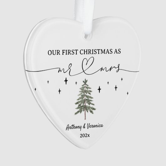 Neu vermählt unsere ersten Weihnachten als Mr & Mr Ornament (Vorderseite)