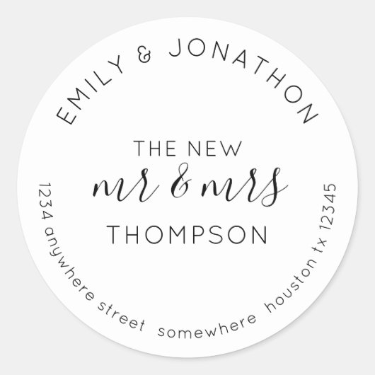 Neu versendete Name-Adresse Schwarz-weiß Runder Aufkleber (Vorderseite)