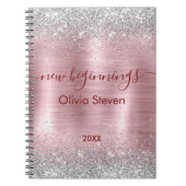 Neuanfang Blush Silber Faux Glitter Monogramm Notizblock (Vorderseite)