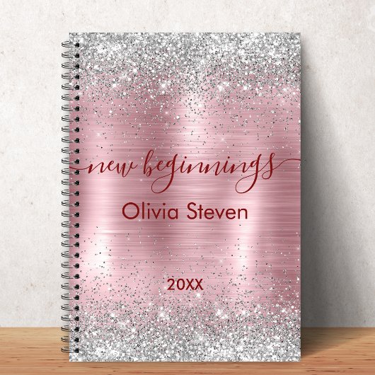 Neuanfang Blush Silber Faux Glitter Monogramm Notizblock