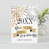 Neuanfang Festivals Feuerwerke Gold Feiertagskarte (Stehend Vorderseite)