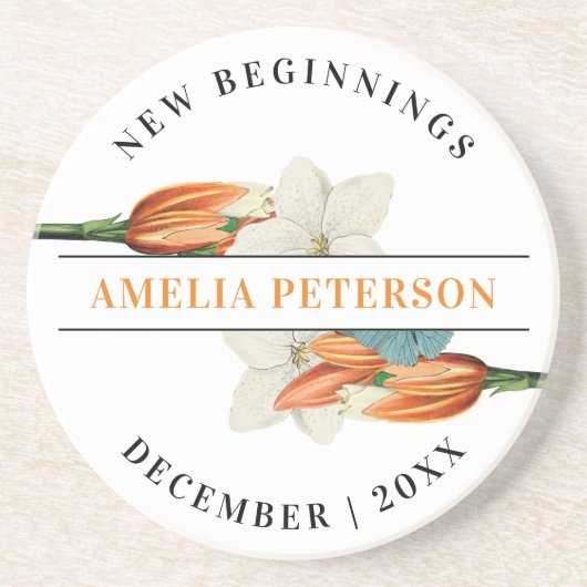 Neuanfang Retro White Lily Floral Ruhestand Getränkeuntersetzer (Vorne)