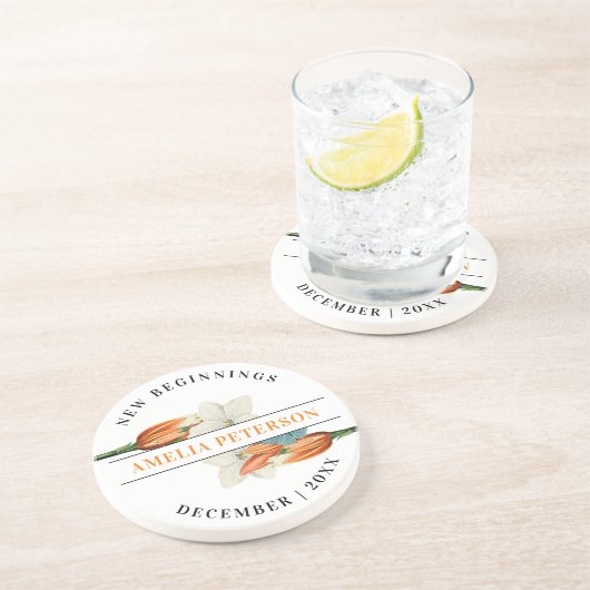 Neuanfang Retro White Lily Floral Ruhestand Getränkeuntersetzer (Seite)