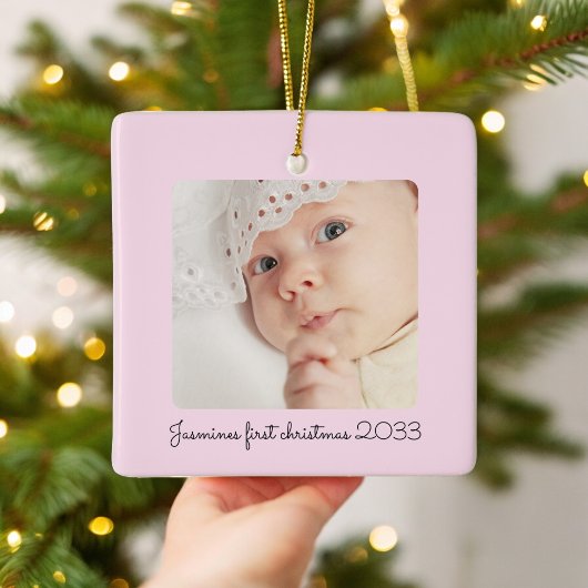 Neuartige Mindest-Rosa-Foto-Babys erster Weihnacht Keramikornament