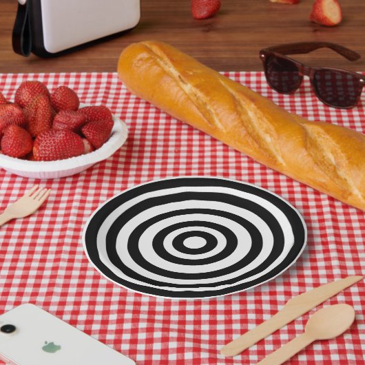 Neuartige Runden der Schwarzen und Weißen Bullseye Pappteller (Picknick)