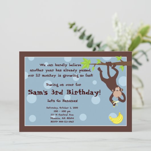 Neuartiger Affenblau Einladung (Stehend Vorderseite)