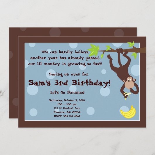 Neuartiger Affenblau Einladung (Vorne/Hinten)