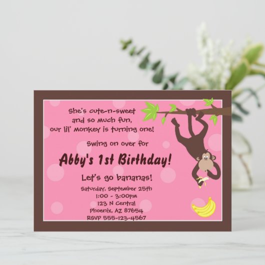 Neuartiger Affenrosa Einladung (Stehend Vorderseite)