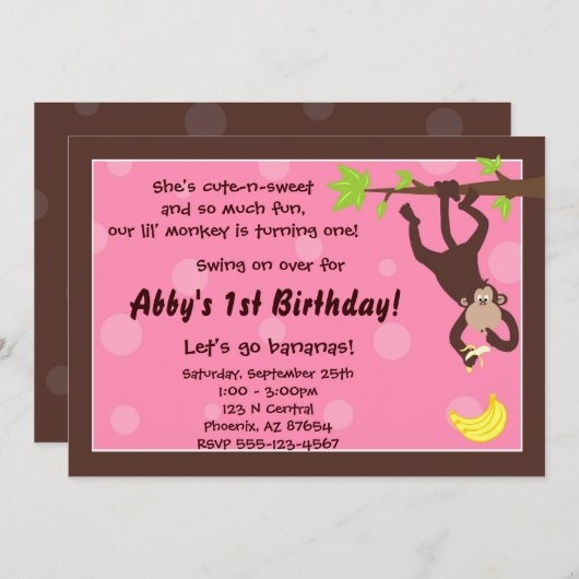 Neuartiger Affenrosa Einladung (Vorne/Hinten)