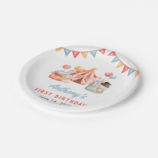 Neuartiger Niedlicher Zirkus Fasching Fest Zum Geb Pappteller (Schrägansicht)