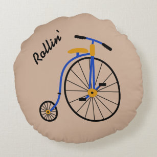 Neuartiges, altmodisches Bike Blau Rundes Kissen