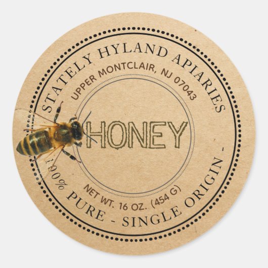 Neuartiges Bienenessbares Honey-Label (Kraft) Runder Aufkleber (Vorderseite)