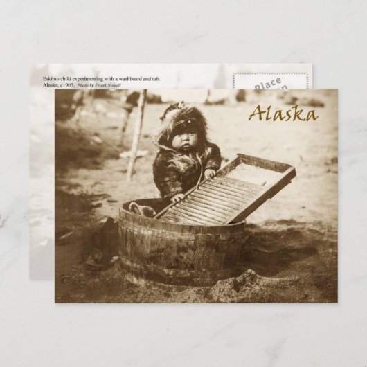 Neuartiges Eskimo Kind mit Waschbrett Postkarte (Vorne/Hinten)