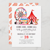 Neuartiges Karneval Circus Festival 1. Geburtstag Einladung (Vorne/Hinten)