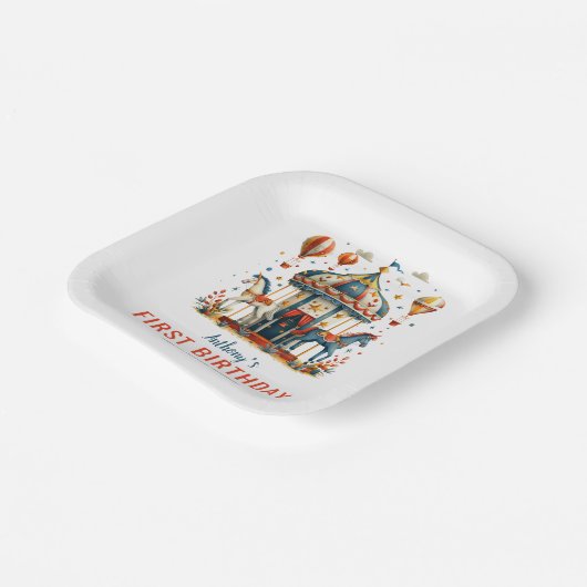 Neuartiges Niedliches Circus Festival 1. Geburtsta Pappteller (Gewinkelt)