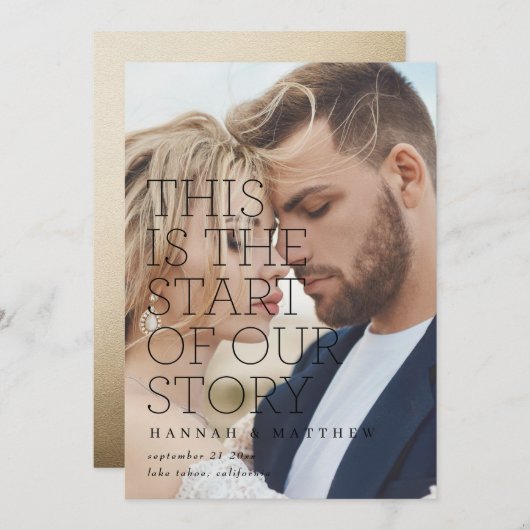 Neubeginn unserer Geschichte Goldtypografie Hochze Save The Date (Vorne/Hinten)