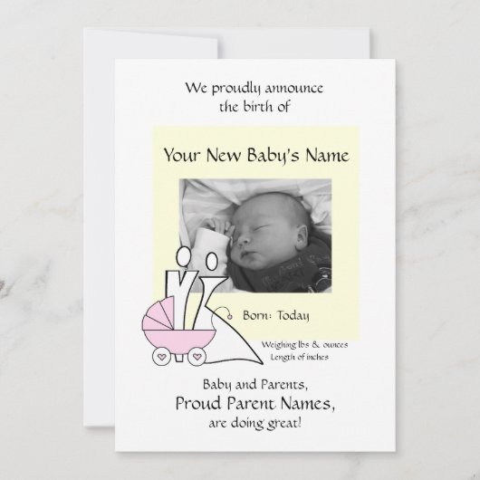 Neuborn Baby Girl Ankündigung (Vorderseite)