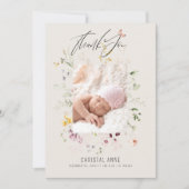 Neuborn Baby Girl Ivory Danke Foto Birth Ankündigung (Vorderseite)