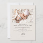 Neuborn Baby Girl Ivory Danke Foto Birth Ankündigung (Rückseite)