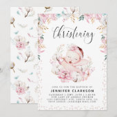 Neuborn Floral Christening Einladung (Vorne/Hinten)