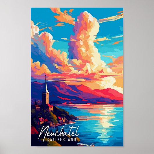 Neuchatel Schweiz Vintage Illustration Poster (Vorne)