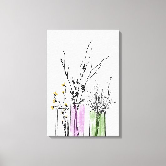 Neue 2 Blume Vase Stretched Canvas Print Leinwanddruck (Vorderseite)