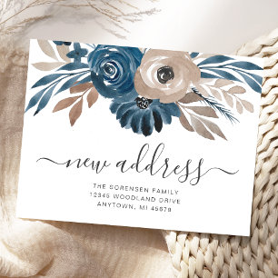 Neue Adress-Blumen-Blau-Braune Umzugsankündigung Postkarte