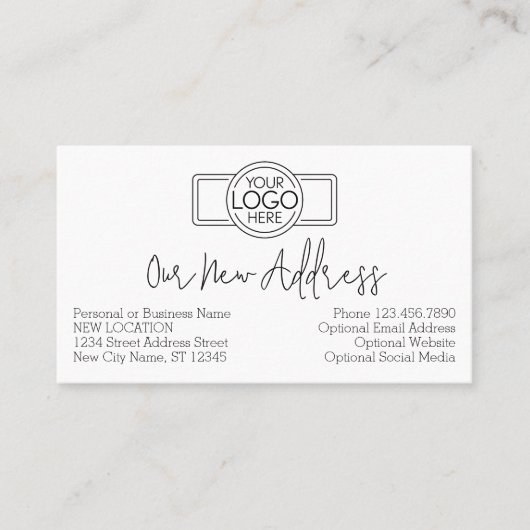 Neue Adressänderung mit dem Firmenlogo Visitenkarte (Vorderseite)