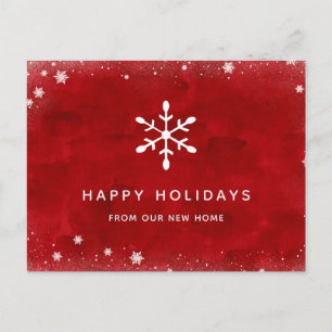 Neue Adresse am roten Aquarell und Schnee dem Feiertagspostkarte
