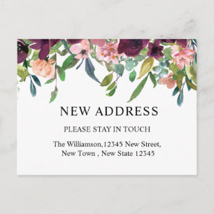 Neue Adresse   Aquarell Blumen und Grün Postkarte