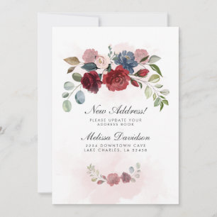 Neue Adresse Burgundy Floral Neue Zuhause Moving Ankündigung