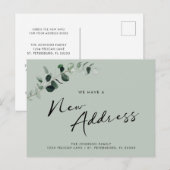 Neue Adresse Eukalyptus Chic Calligrafy Moving Ankündigungspostkarte (Vorne/Hinten)