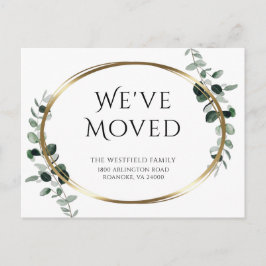 Neue Adresse Eukalyptus Gold Metallic Moving Ankündigungspostkarte
