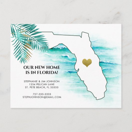 Neue Adresse Florida Karte Gold Herzbewegung (Vorderseite)