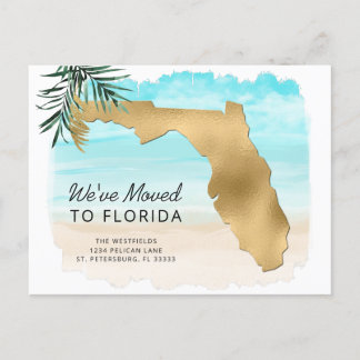 Neue Adresse Florida Map Beach Szene Moving Ankündigungspostkarte