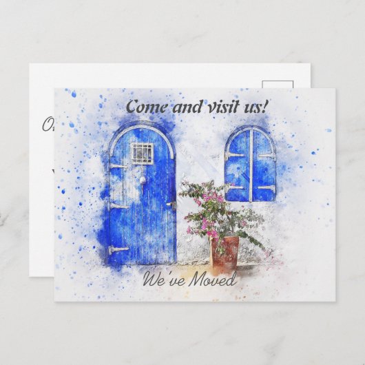 Neue Adresse für die Wasserfarbentür Wir haben uns Ankündigungspostkarte (Vorne/Hinten)